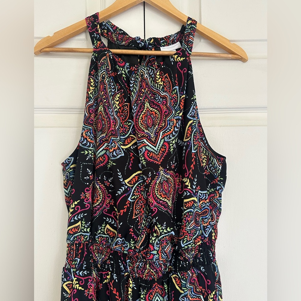 New York & Company Black Paisley Halter Romper with Multicolor Print - Picture 2 of 4